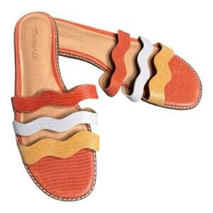 Madewell Clay & Light Blue Leather Slip On Sandals Size 8.5